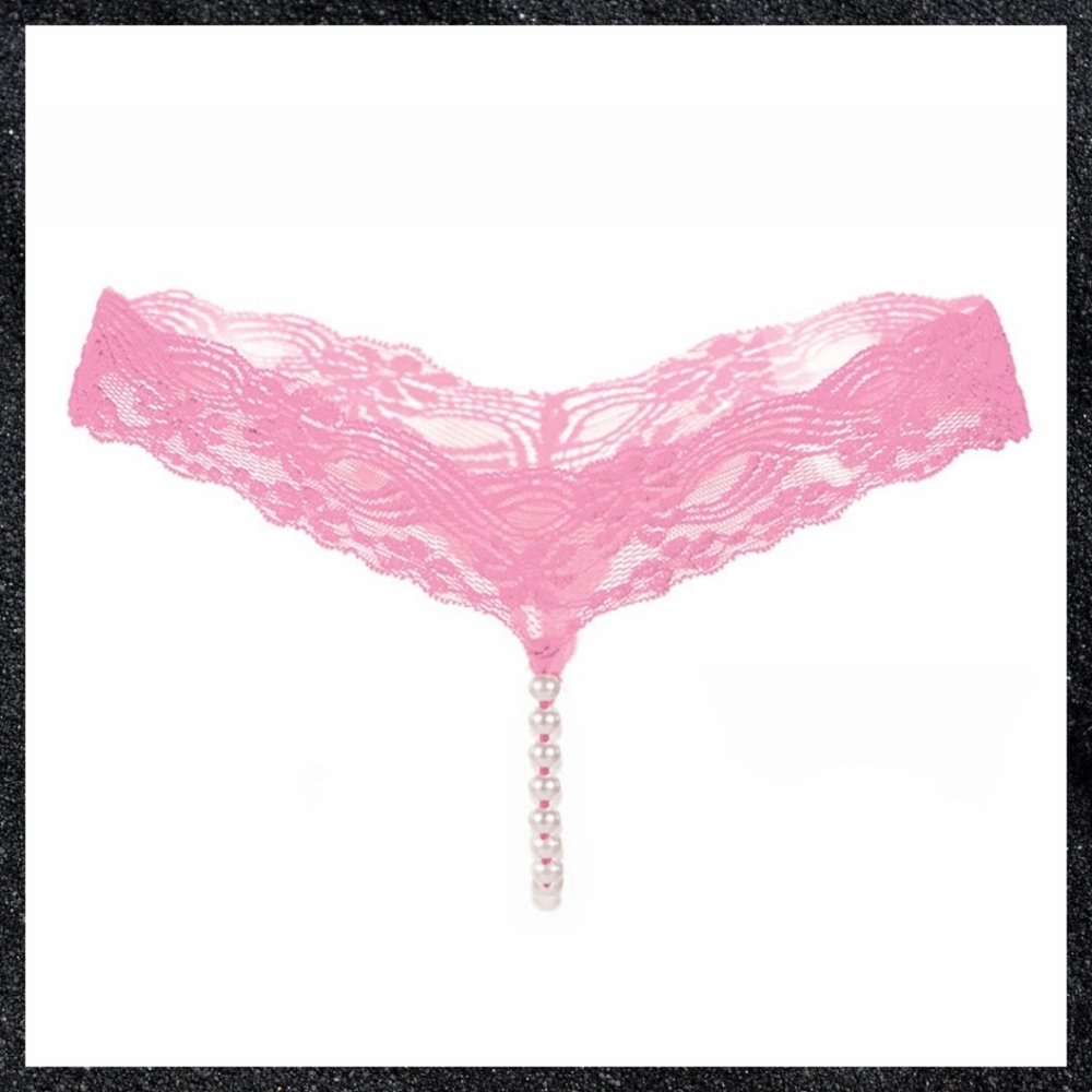 Light Pink Lace Pearl Bead Crotch G-String Panty